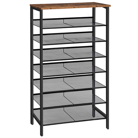 HOOBRO Shoe Rack, Large Capacity Shoe Storage, Tall Shoe Shelf for 21-28 Pairs of Shoes, Shoe Organizers, Adjustable Shelves, Rustic Brown EBF18XJ01