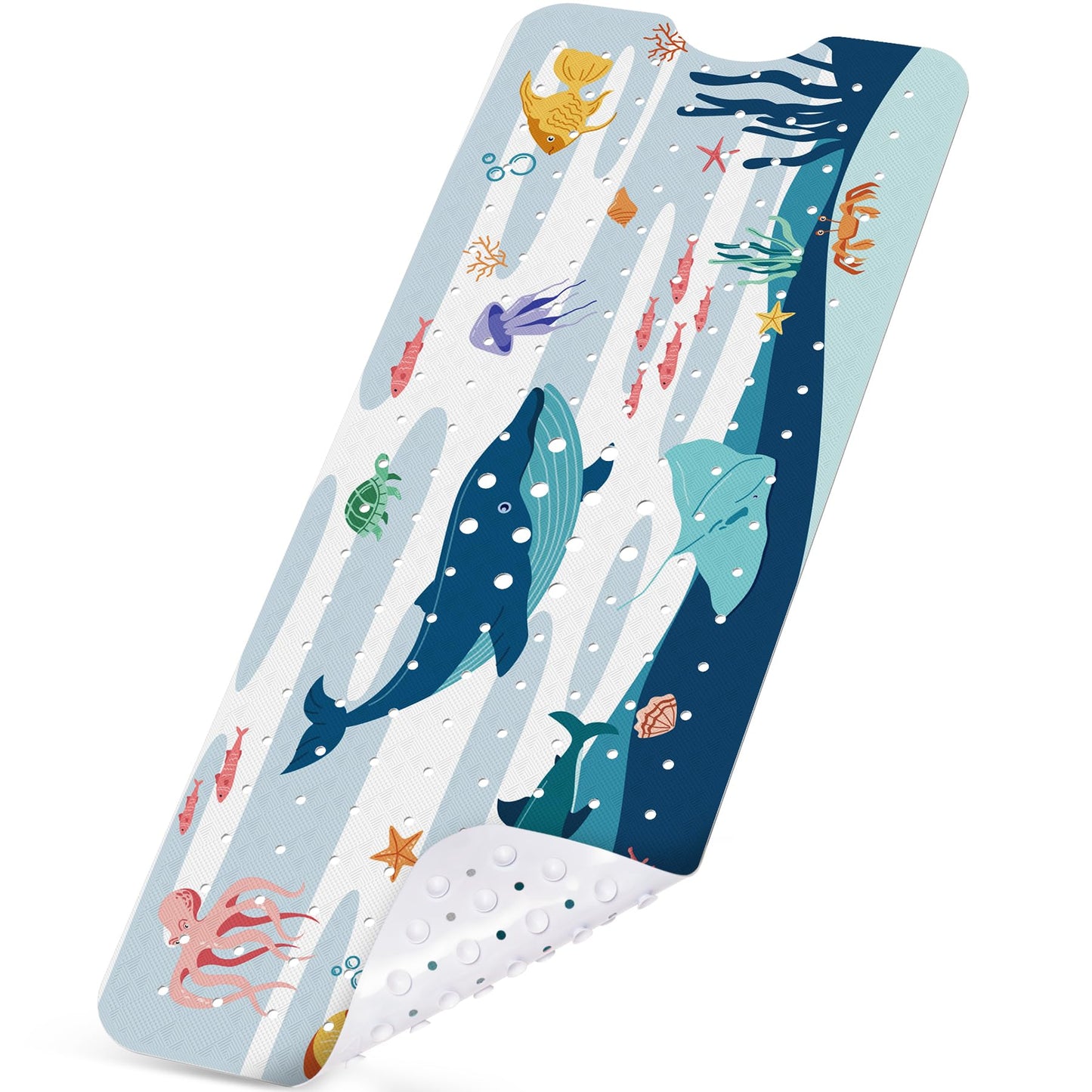 Non-Slip Baby Bath Mat with Powerful Suction Cups, 102x41cm Large Size Quick Drain for Children & Elderly Safety in Showers and Tubs, Machine Washable