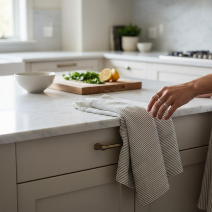 Eight Owls Stonewashed Linen Kitchen Dish Towels – 50 x 68 cm – 100% Pure Linen Tea Towel/Hand Towel - set of 2 (Black Pinstripe)