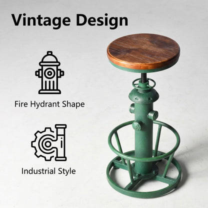 Topower Antique Industrial Round Bottom Adjustable Height Cafe Coffee Retro Vintage Stylish Water Pipe Design Pub Kitchen Bar Stool Antique Green