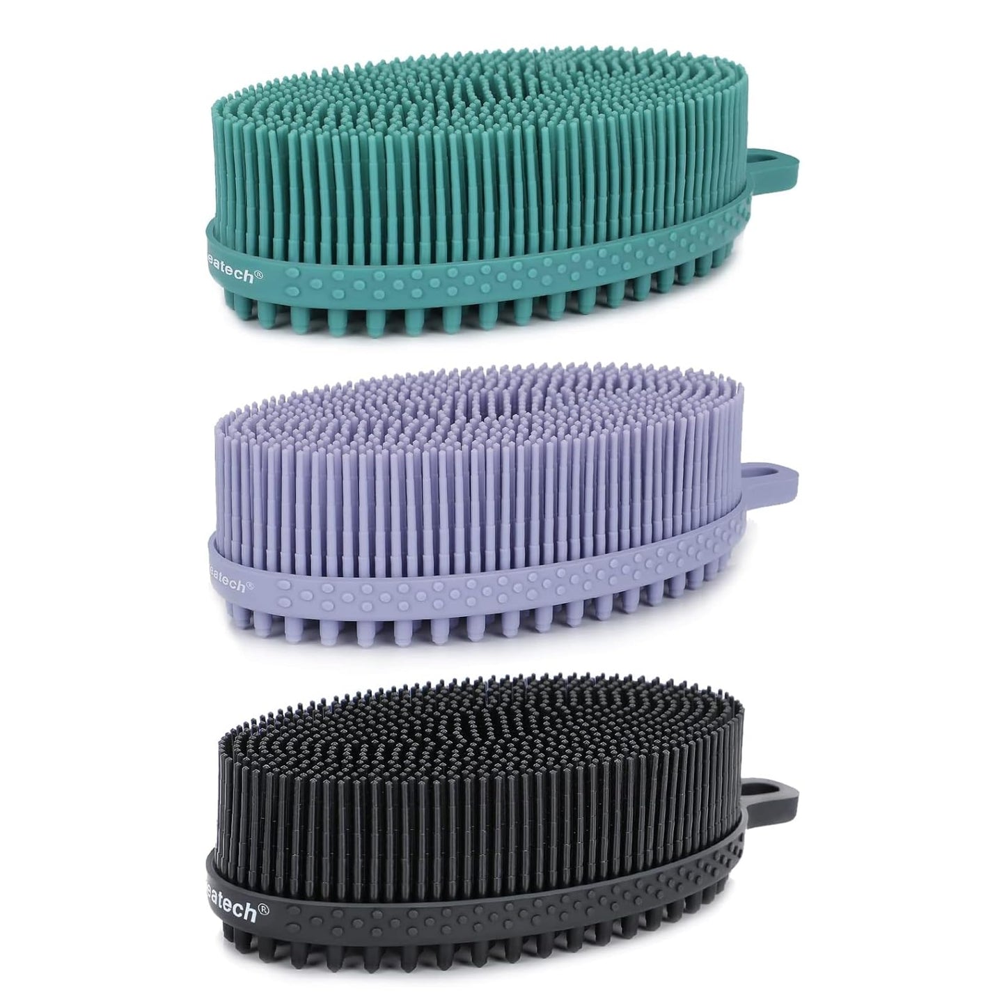FREATECH 3-Pack Silicone Body Scrubber, Gentle Exfoliating Bath Shower Body Cleansing Brush, More Hygienic Than Loofah, Easy to Clean and Durable, for