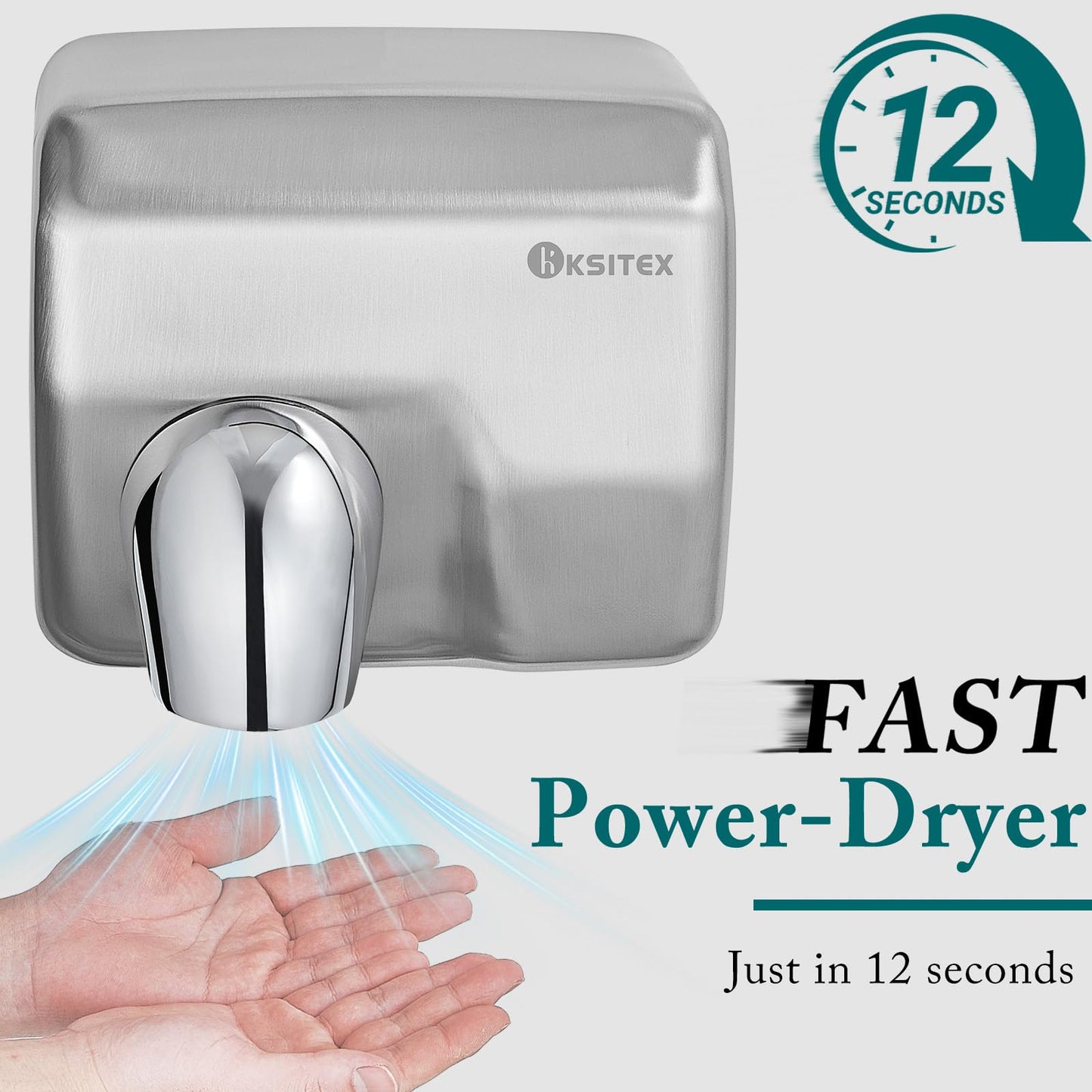KSITEX Commercial Hand Dryer,Stainless Steel Heavy Duty Hand Dryer High Speed Electric Hand Dryer Wall Mounted For Toilet Bathroom Eco Friendly 2300W