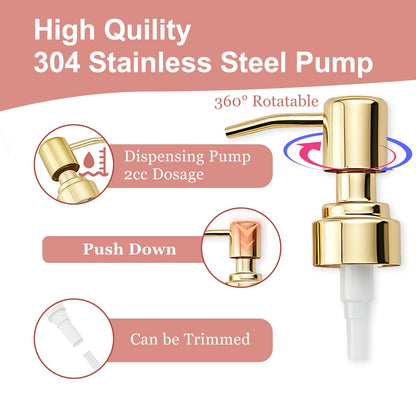 Pollock 2pcs Pump Dispenser Stainless Steel, Replacement for Standard Neck Size - 26-28 mm Thread Fits Most Hand Soap Dispenser (Gold Brushed)
