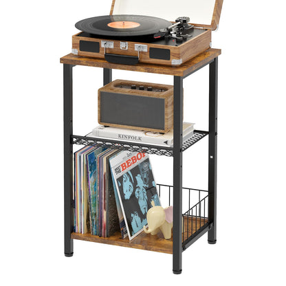 iDavosic.ly 3-Tier Side Table Living Room, Small Bedside Table Nightstand, Industrial Coffee End Table Storage Organizer for Bedroom Office, Rustic