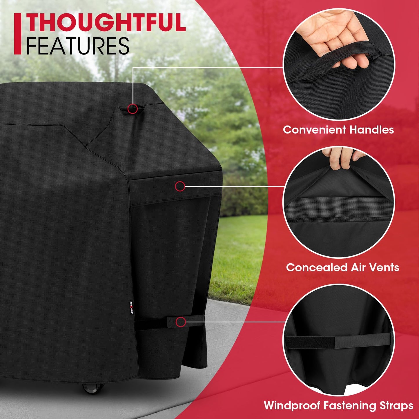 Unicook BBQ Cover 55 Inch, Heavy Duty Waterproof Outdoor Gas Grill Barbecue Cover, Special Fade and UV Resistant, Compatible for Weber Char Broil