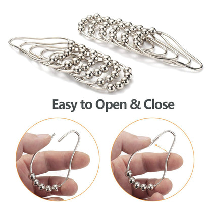 Fogcosy 14 Pcs Stainless Steel Shower Curtain Hooks with Roller Balls, Rust-Resistant, Heavy-Duty Closure, Suitable for Standard Bathrooms