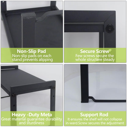 Goodsnetic 2 Packs Expandable Cabinet Shelf 13.8~26"(L), Stackable Kitchen Counter Shelf Organizer, 22LBS Heavy Duty Shelf Riser, Countertop Storage