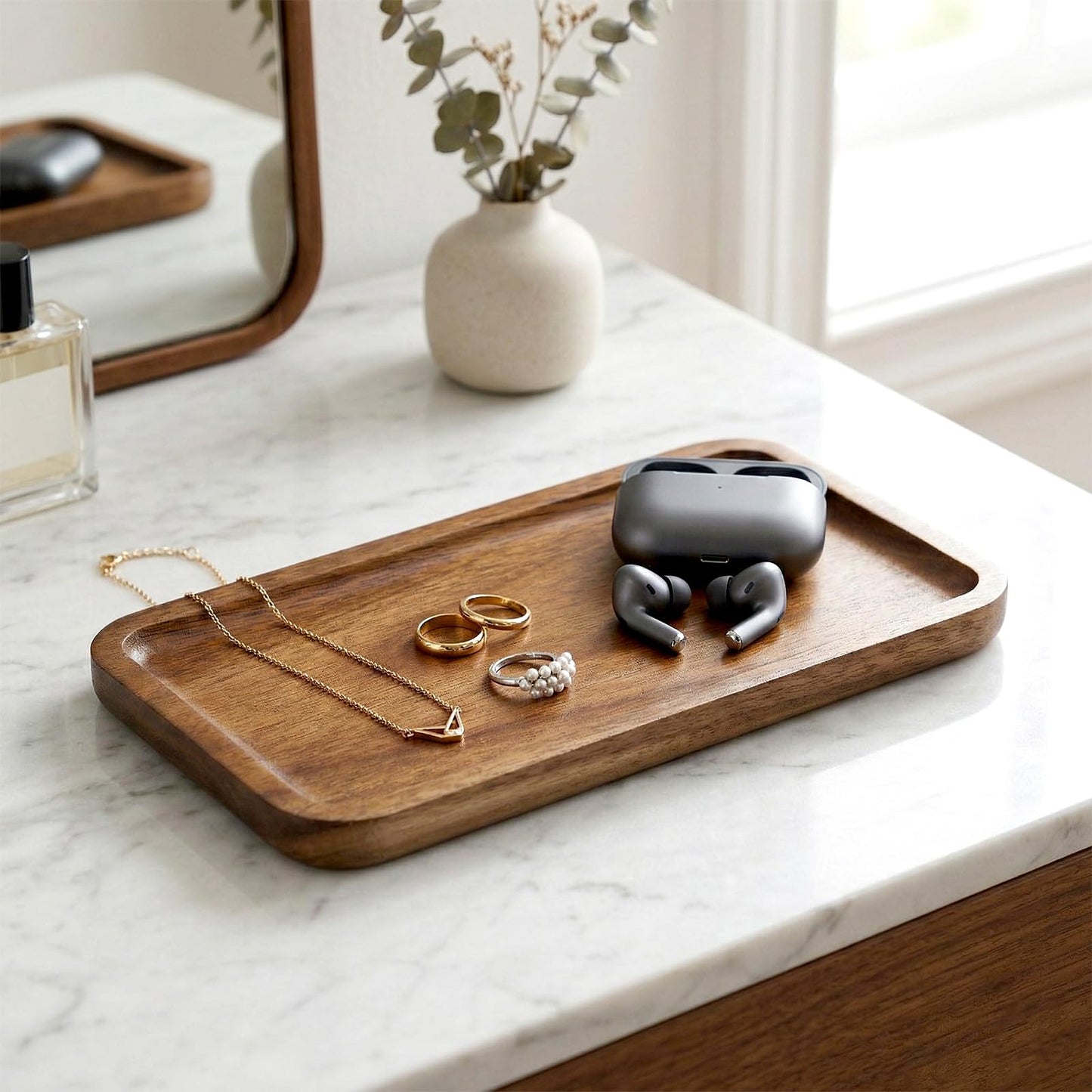 Bathroom Vanity Tray, 7.5 x 4 x 0.6 inch Acacia Wood Soap Dispenser Tray