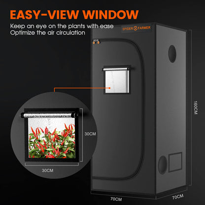 Spider Farmer 70x70x160CM No Light Leak High Reflective 1680D 2.3x2.3ft Grow Tent 27"x27"x63" Mylar Hydroponic Indoor Grow Tents Hydro Box Waterproof