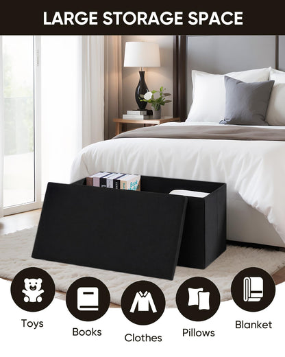 Bonlife Large Storage Ottoman Bench, Foldable Footstool with Tray