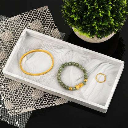 CENBEN White Marble Silicone Bathroom Vanity Tray, Rectangle Trinket Candle Tray Silicone Cosmetic Trays Dish Jewelry Trays for Soap Shampoo Perfume