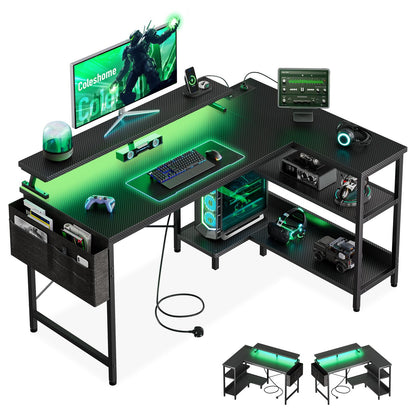 Coleshome L Shaped Gaming Desk with LED Lights & Power Outlet, 100x70 cm