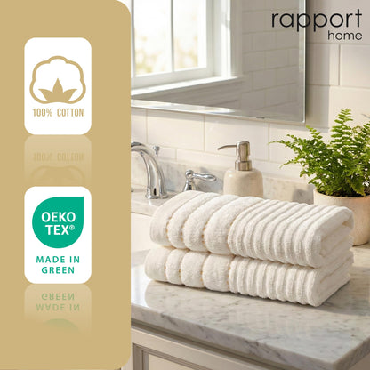 Rapport Home Linear Bath Towels 2-Pack | Ivory Cream | 70x120cm | 100% Cotton 500gsm | Oeko-Tex Made in Green & BCI Certified