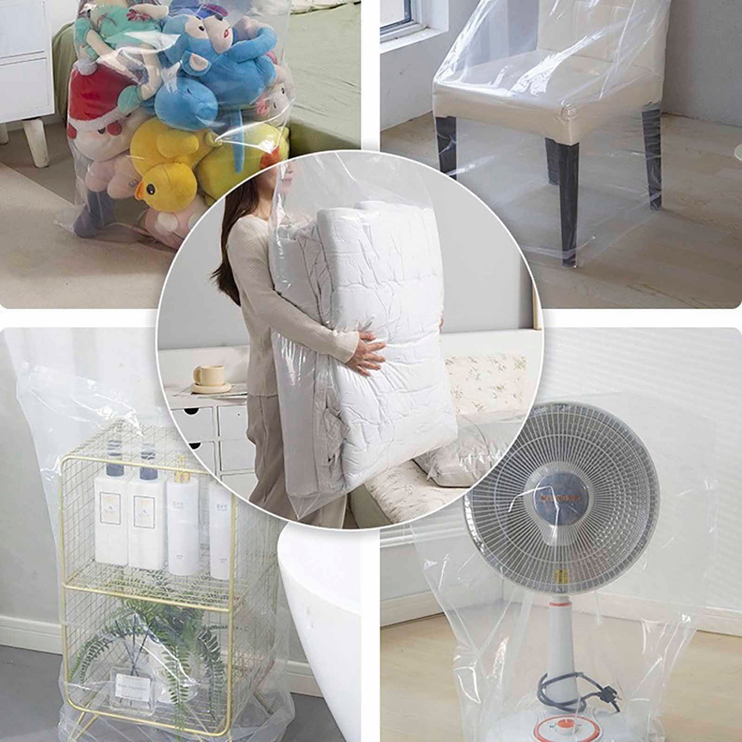 QISF Extra Large Clear Plastic Bags 150 x 150 cm, 5 PCS Waterproof Jumbo Storage Bags,Suitcase Storage Bag for