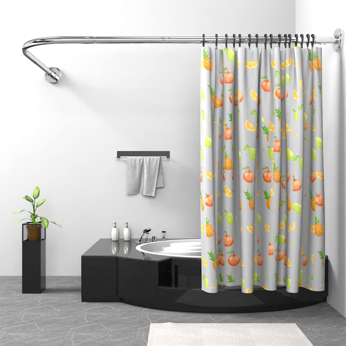 Misounda Shower Curtain Rail Rod L Shape, Adjustable Shower Curtain Pole 75x115 cm, Stainless Steel Curved Shower Rail,Hanging Shower Pole with