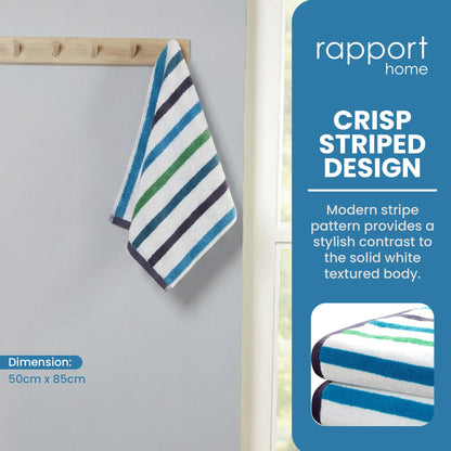 Rapport Home Amalfi Hand Towels 2 Pack | Blue | 50x85cm | Luxurious 500GSM 100% Cotton | Oeko-Tex Certified Absorbent & Soft Bathroom Towel Set