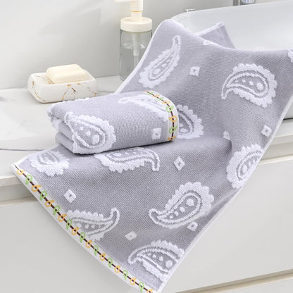 sense gnosis Grey Hand Towel Set of 2 Super Soft 100% Cotton Absorbent Paisley Pattren Jacquard Double-Faced Bath Hand Towels for Bathroom Home