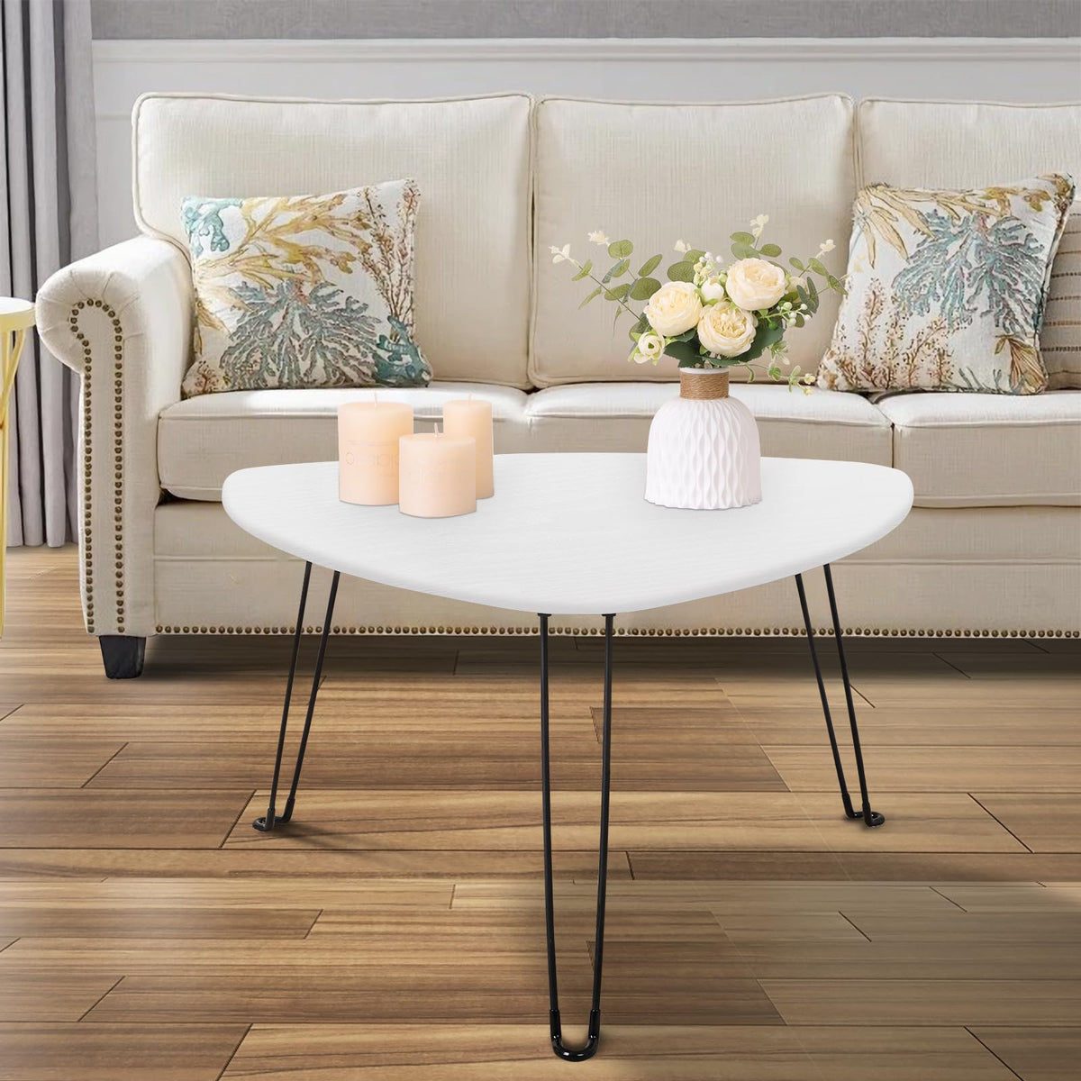 FEUFOAM Coffee Table for Small Spaces White Folding Wooden Triangle Center Sofa Tables Simple Design Droplet Coffee Table With Steel Legs Modern