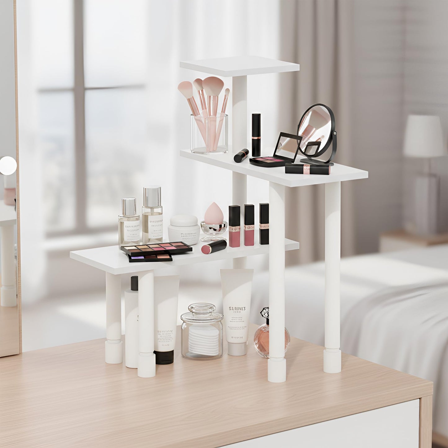 Furinno TURN-N-TUBE Corner Shelf, 3-Tier Countertop Corner Organizer, Organizers and Accessories, Adjustable Desk Shelf, for Small Spaces