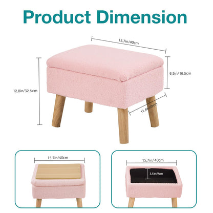 BRIAN & DANY Footstool Ottoman with Storage, Faux Teddy Fur Rectangle Storage Ottoman