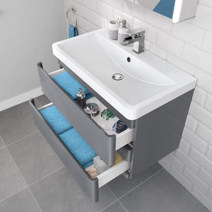 iBathUK Modern Grey Gloss Wall Hung Sink Drawer Unit 800mm (FlatPack)