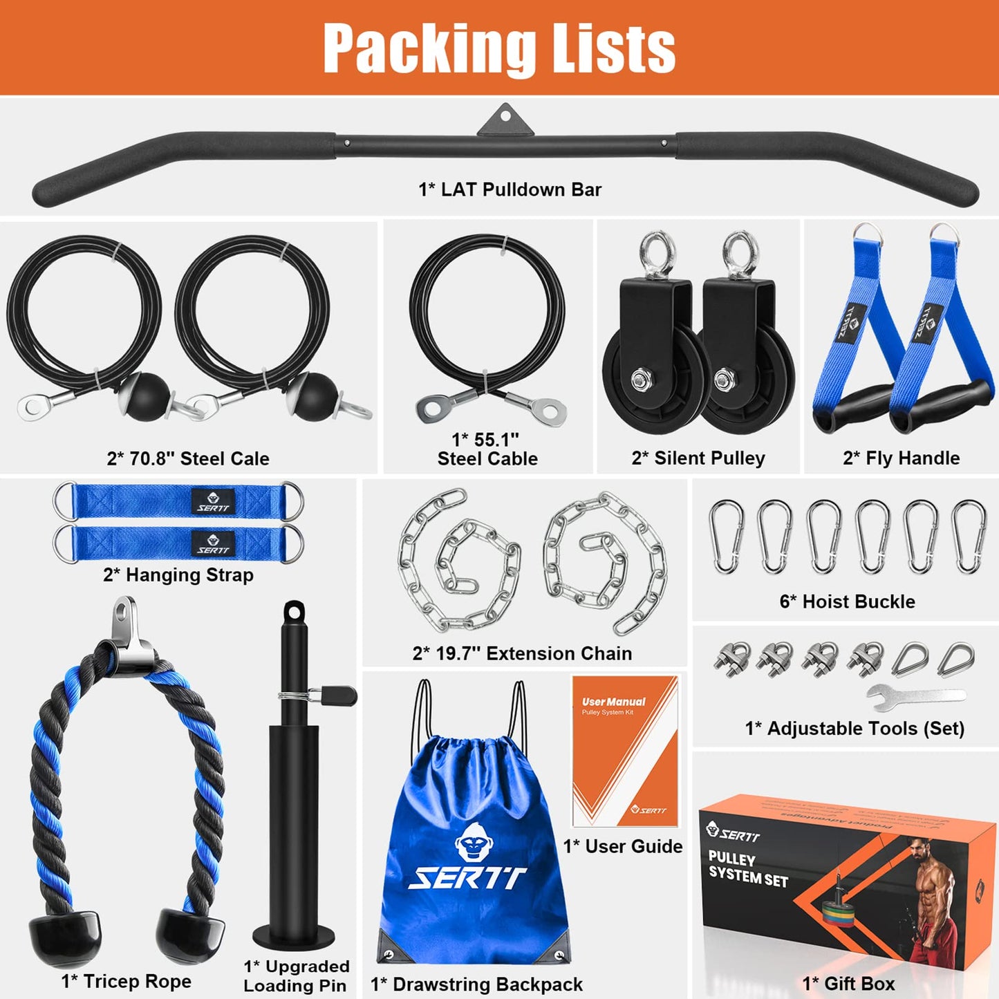 SERTT Home Gym Pulley System, Tricep Workout Pulley System for LAT Pulldown, Biceps Curl, Triceps, Shoulders, Back, Forearm Workout, Weight Cable