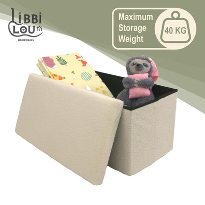 Libbi Lou White Teddy Boucle Foldable Footstool/Ottoman Storage Box | 76 x 38 x 38 cm |Ottoman for Home, Office or Bedroom | Store up to 40kg