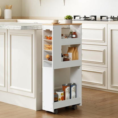 HOOBRO 4-Tier Slim Storage Trolley, 40 x 15 x 85.5 cm, Narrow Kitchen Trolley with 4 Lockable Swivel Casters, Storage Cart for Small Spaces, Kitchen