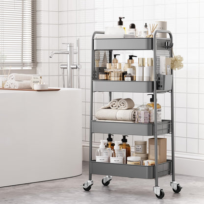 Urackify 4 Tier Storage Trolley on Wheels, Grey