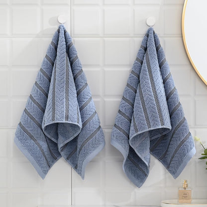 sense gnosis Blue Hand Towels Super Soft Jacquard Ribbed Striped Pattern 100% Cotton Absorbent Decorative Hand Towel for Bathroom 13 x 29 Inch, 2 Pack