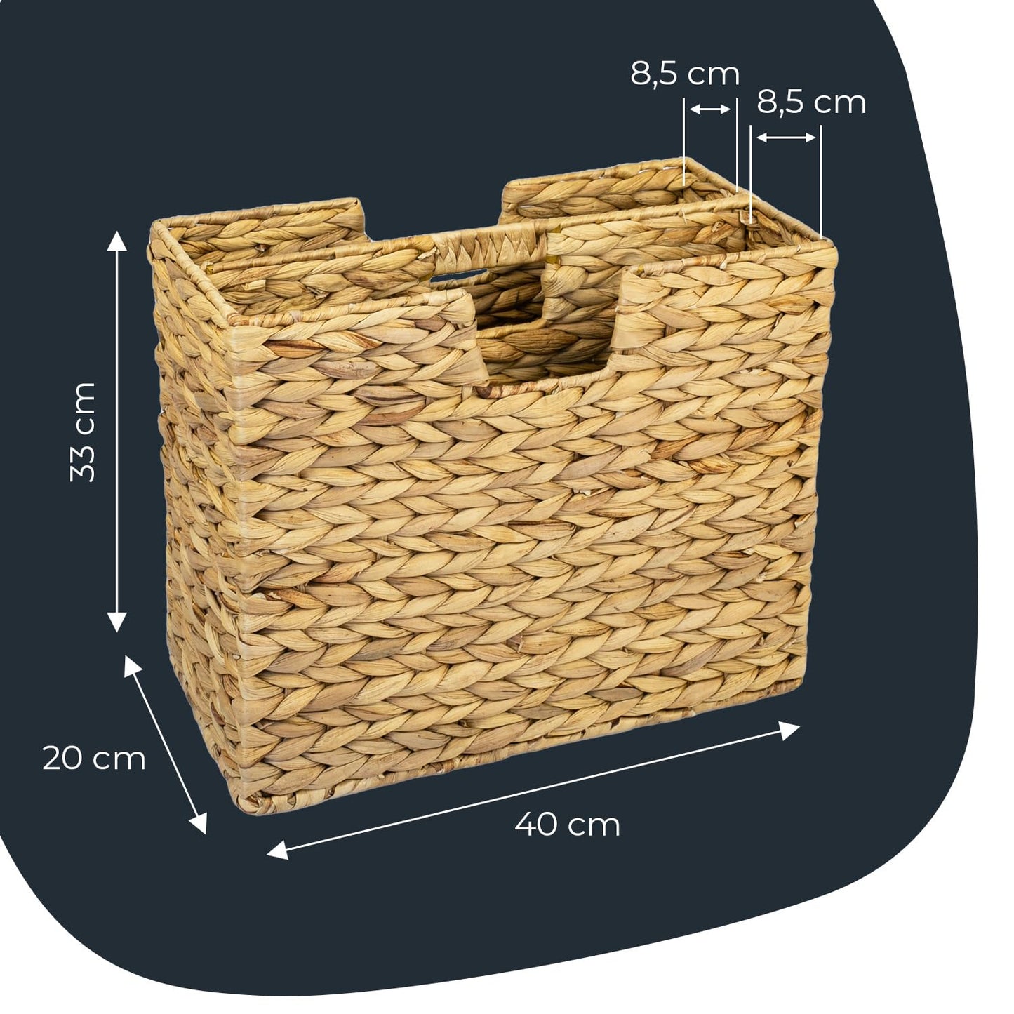 HMF Magazine Rack, Newspaper Basket woven from water hyacinth | 2 compartments | 40 x 20 x 33 cm