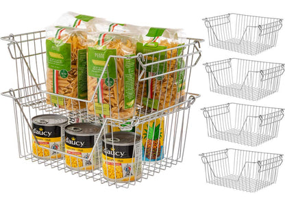 Stackable Wire Storage Organizer Baskets Cabinet Organizing Sturdy Metal Wire Pantry Freezer Bins for Home Bathroom Fridge Kitchen Shelves