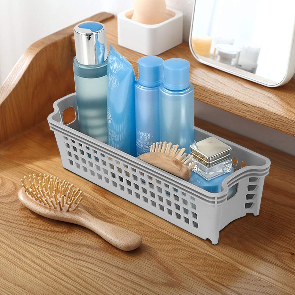 Jandson Small Plastic Storage Baskets, Slim Stackable Baskets 6 Packs, Grey
