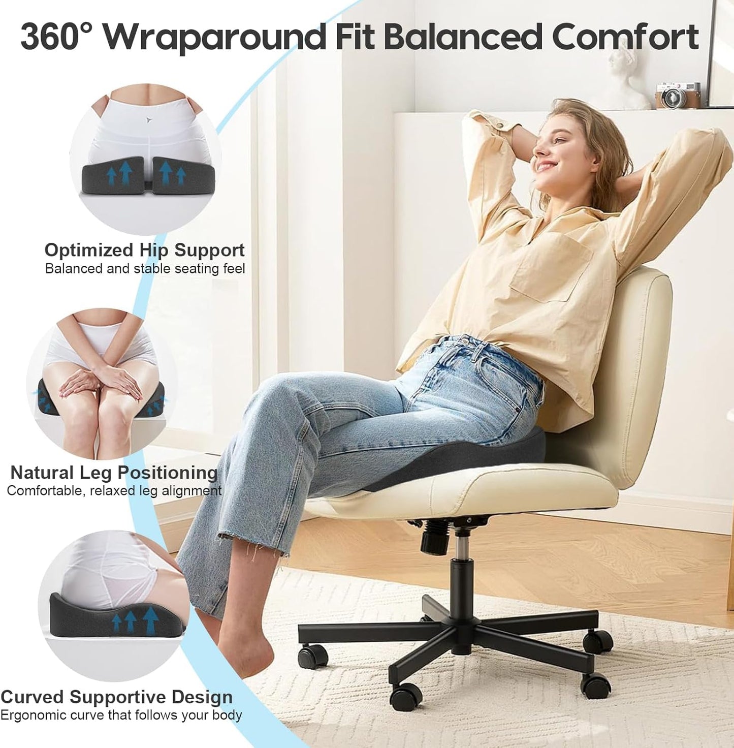 Arbanith Memory Foam Seat Cushion for Office Chair Coccyx Cushion