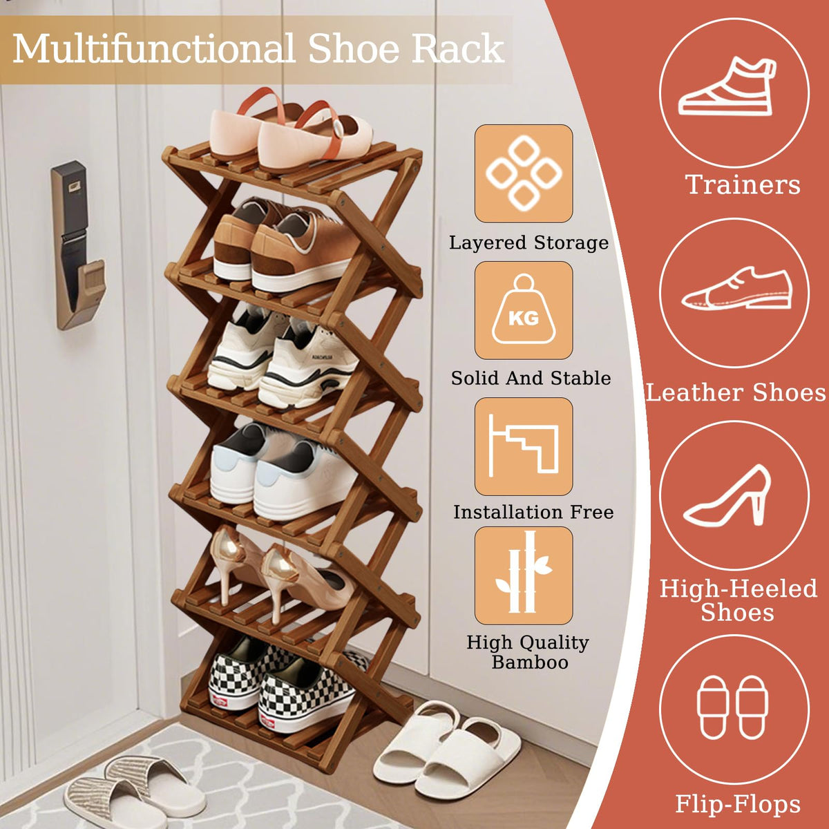 SHEBUYLLI Vertical Foldable Shoe Rack Small, Wooden Shoe Storage Cabinet