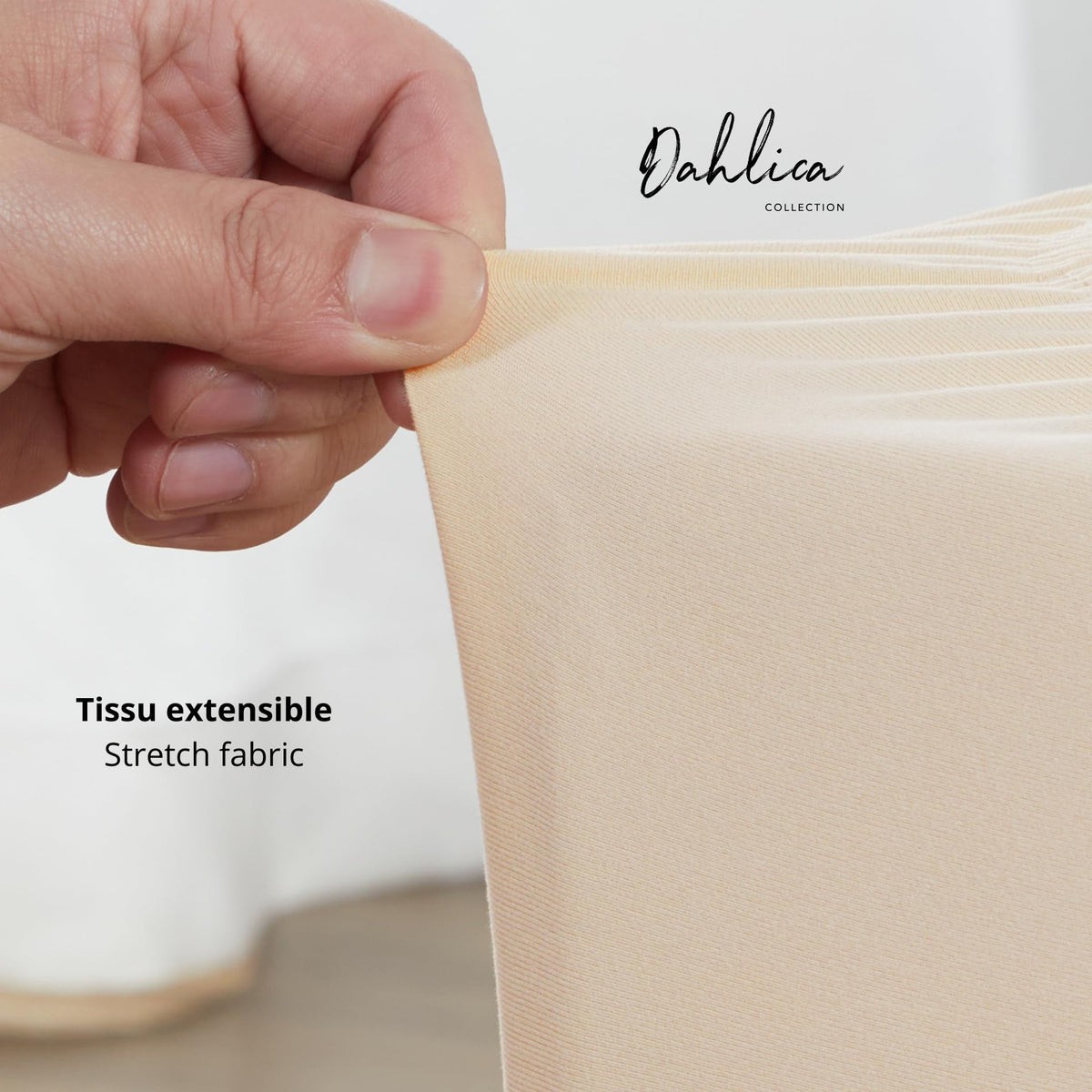 Dahlica Bed Base Cover King 160 x 200 cm Beige – Soft and Stretchy Fabric – Impeccable Look – Easy to Install