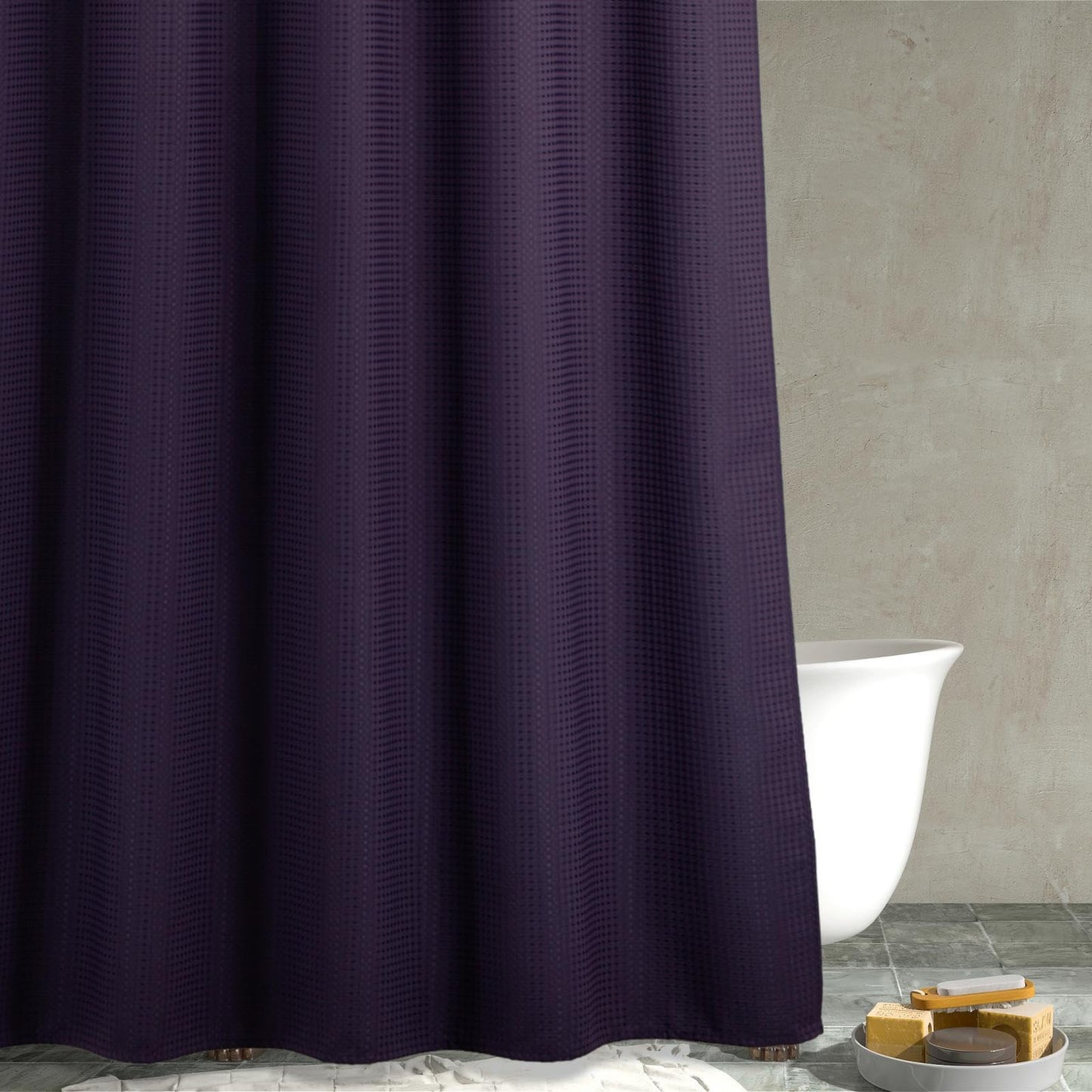 Popkozzi Purple Waffle Weave Shower Curtain: Heavy Duty Textured Fabric Shower Curtains for Bathroom - Water Repellent Washable Thick Polyester Cloth