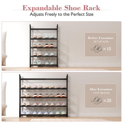 Bumusty 5 Tier Expandable Shoe Rack, Black