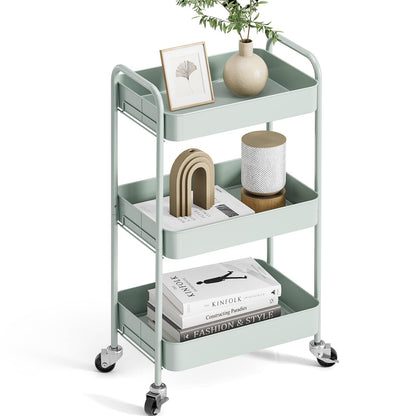 KINGRACK Kitchen Trolley, 3 Tier Rolling Trolley, Metal, Serving Trolley with Wheels Handles, Shelf Trolley for Office, Salon, All-purpose Trolley for