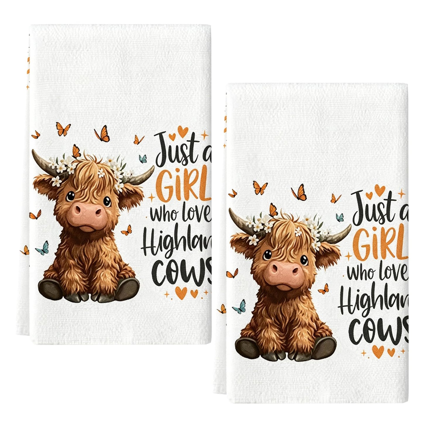 Nodrex 2 Pcs Highland Cow Tea Towel, Tea Towels for Kitchen, Soft Kitchen Towels Microfiber Dish Towels for Hand Drying Cleaning