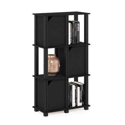 Furinno Brahms 4-Tier Storage Shelf with 3 Doors, Black Oak/Black