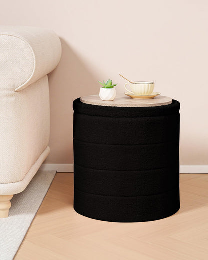 Bonlife Boucle Ottoman Storage, Foot Rest Stool Seat, Folding Footstool for Living Room, Sherpa Ottoman for Bedroom, Black, 43x43x45 cm