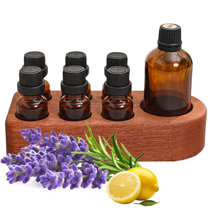 Wisnewth Wooden Essential Oil Holder with 7 Holes (4cmx6 & 6cmx1), Retro Desktop Display Rack for Bathroom Vanity Desk Organizer