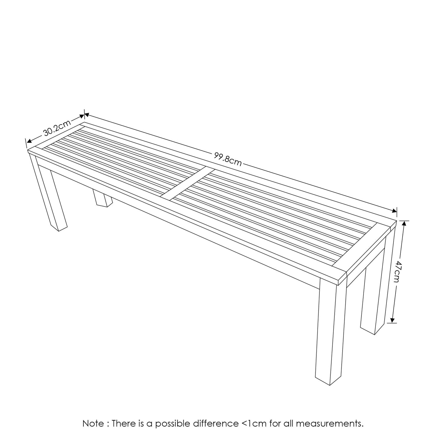 Furinno Hardwood Promo Backless Bench in Teak Oil, Wood, Natural, 99.82 (W) x 46.99 (H) x 30.23 (D) cm