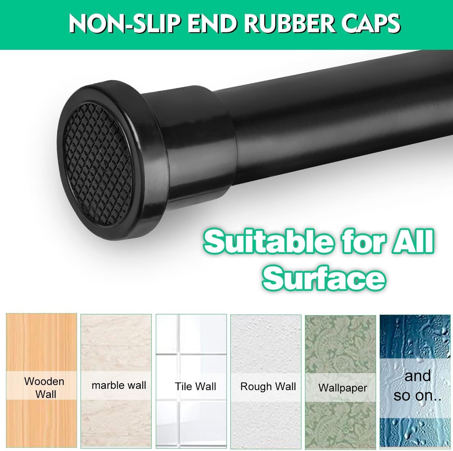 Black Extendable Shower Curtain Pole 76-102cm, Diameter 25mm Tension Curtain Rod for Shower Curtain, Room Divider, Wardrobe, Matte Black