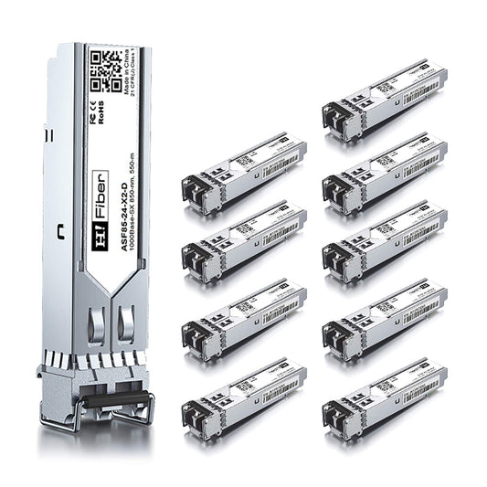 10 pack,1000BASE-SX SFP Transceiver,SFP to LC,1.25G Multimode module Compatible with Cisco GLC-SX-MM/GLC-SX-MMD, MA-SFP-1GB-SX, Ubiquiti UniFi