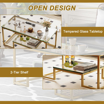 Coffee Table with Storage Shelf, Living Room Table with Metal Frame, Coffee Tables for Living Room, Center Table