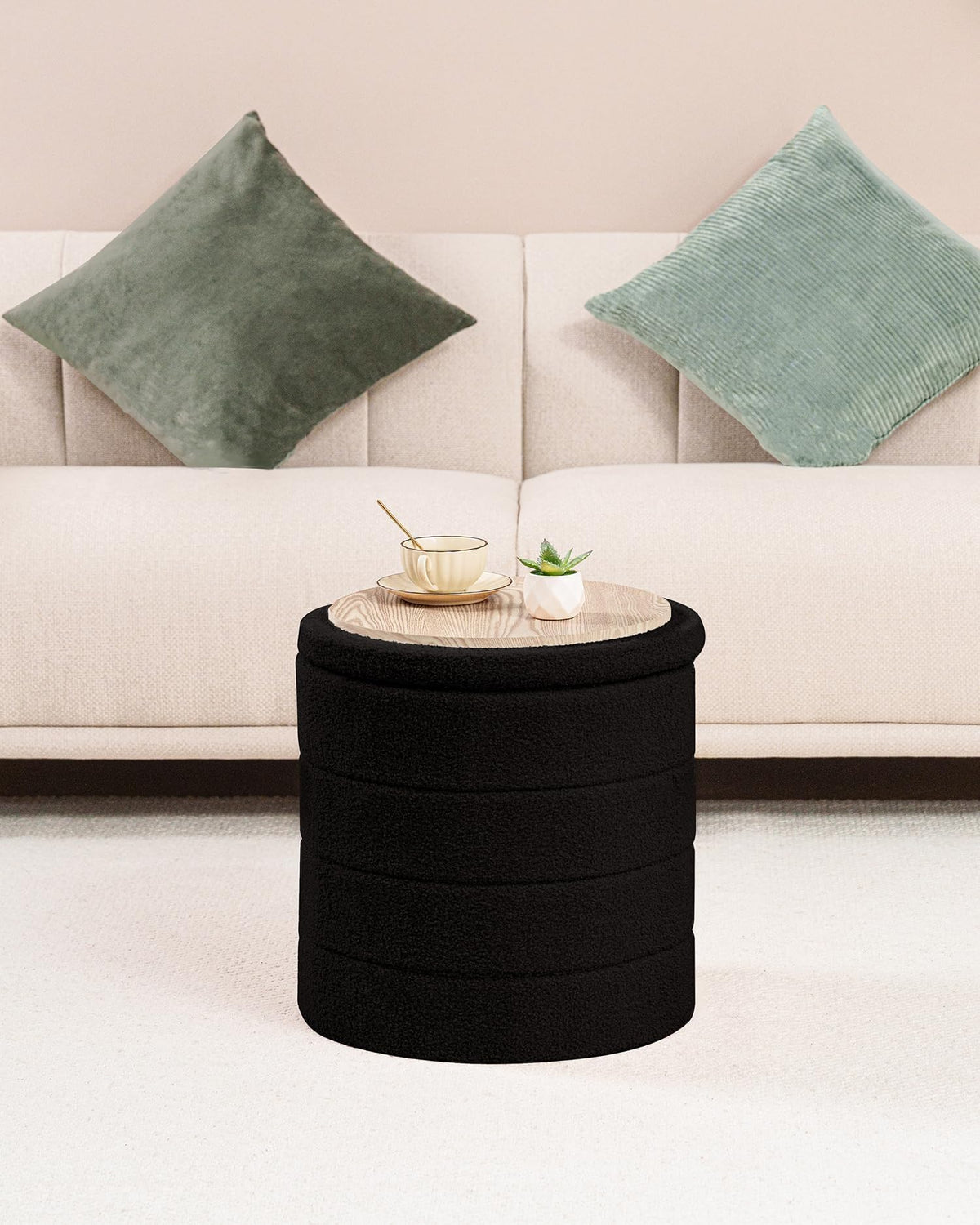 Bonlife Boucle Ottoman Storage, Foot Rest Stool Seat, Folding Footstool for Living Room, Sherpa Ottoman for Bedroom, Black, 43x43x45 cm