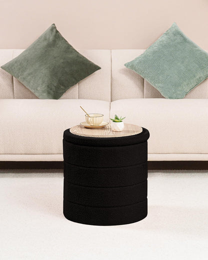 Bonlife Boucle Ottoman Storage, Foot Rest Stool Seat, Folding Footstool for Living Room, Sherpa Ottoman for Bedroom, Black, 43x43x45 cm