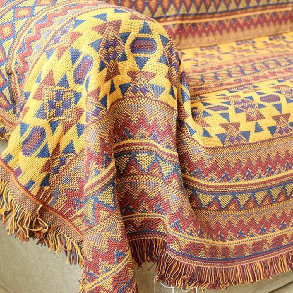 VANJOROY Bohemian Sofa Large Throw Blanket with Tassels, 100% Handwoven Cotton Knitted Armchair Throw for Seater,Settees,Couch and Bed (180 *